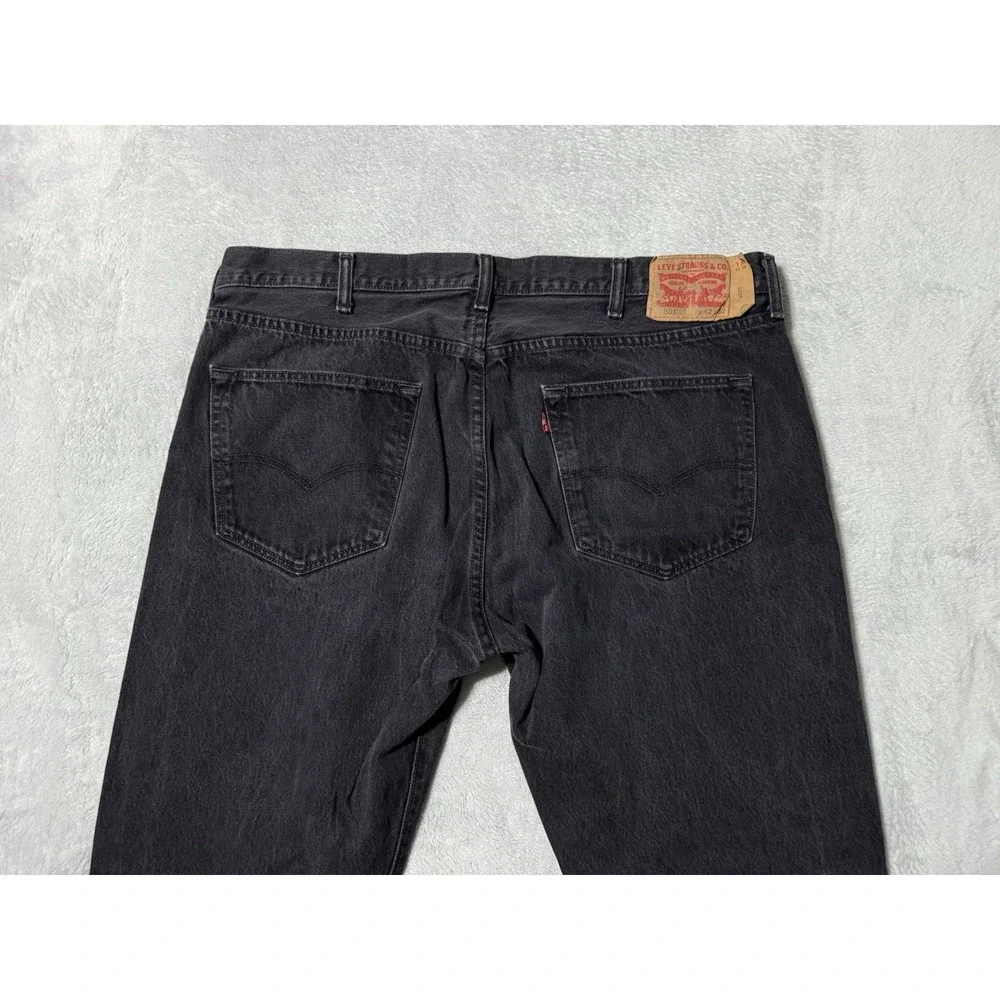 Levis 501 Jeans Mens 40x30 Black Straight Button Fly Mid Rise Dark Wash Denim